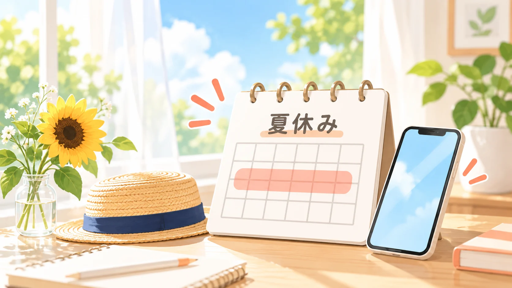 夏休みの爽やかデスク風景.png